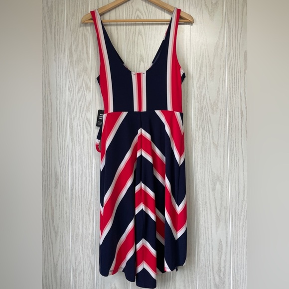 Express Womens Blue Red Multicolor Striped V-Neck Side Tie Wrap Dress Size M NWT - Picture 4 of 5